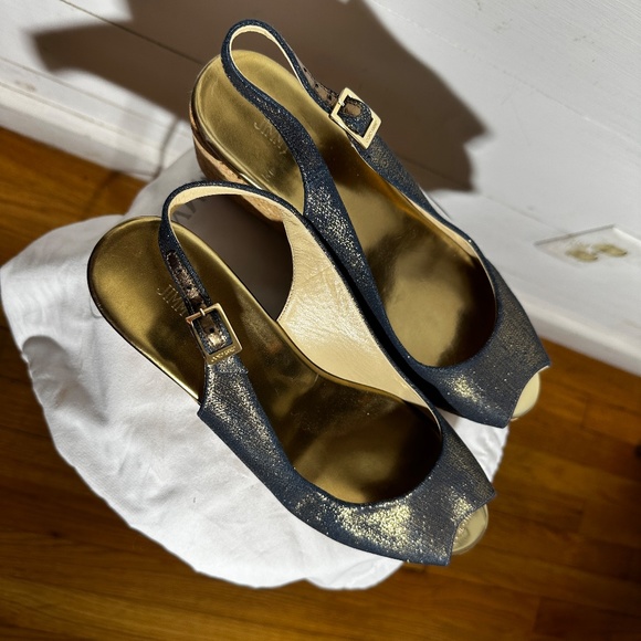 Jimmy Choo Platforms Denim Shimmer with Gold Accents - Picture 3 of 6
